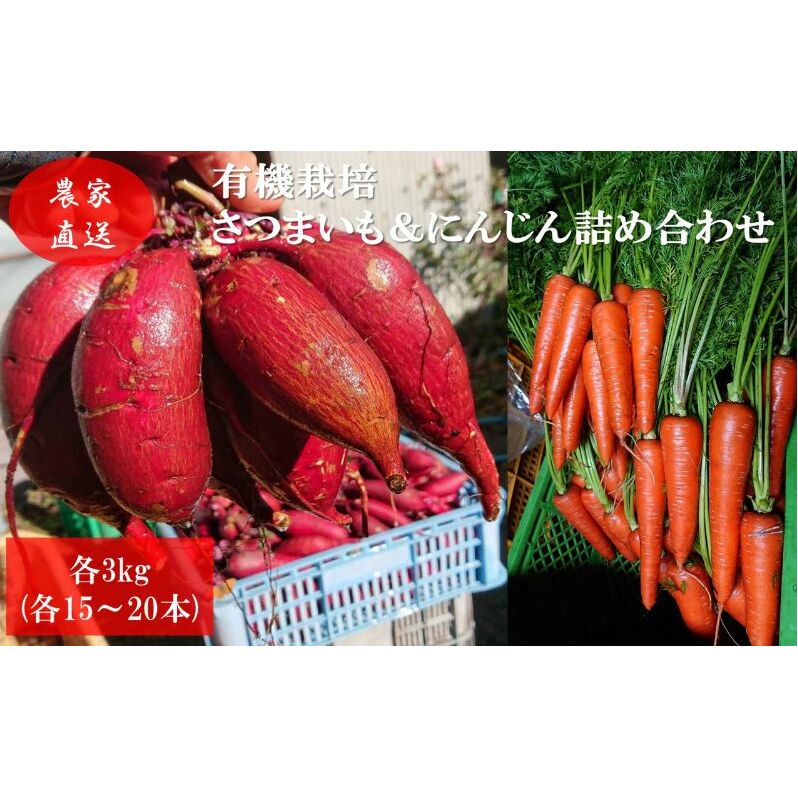 有機栽培 秋野菜 さつまいも 3kg(10本程度)+にんじん3kg (12~15本) 計6kg 詰め合わせ 群馬県産 東吾妻有 機JAS 認証取得 サツマイモ 人参 詰合せ 野菜セット 国産 国産野菜 野菜詰め合わせ 食材 根菜