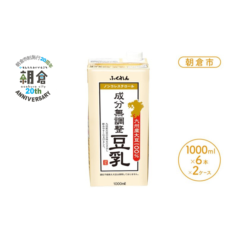 【朝倉市制施行20周年記念企画】2025年11月中旬製造 豆乳 九州産大豆 100% 成分無調整豆乳 1000ml×6本入り×2ケース