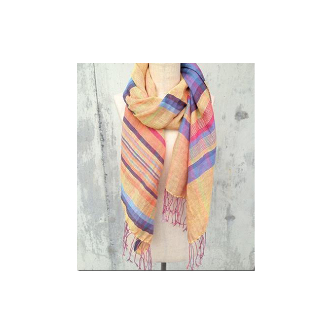 ito to iro 手染め・手織り仕上げ 「ストール」マスタードイエローベースマルチボーダー(大判) ファッション小物