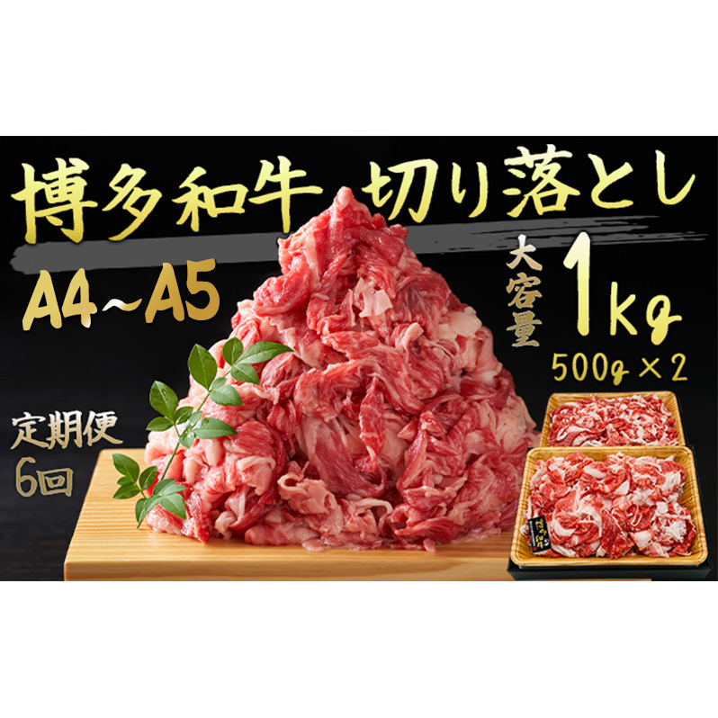 定期便 6ヶ月 牛肉 A4～A5 切り落とし 合計1000g 博多和牛（500g×2p）肩ロース 赤身 バラ カルビ 小分け 大好評につき継続！6回 配送不可：離島 