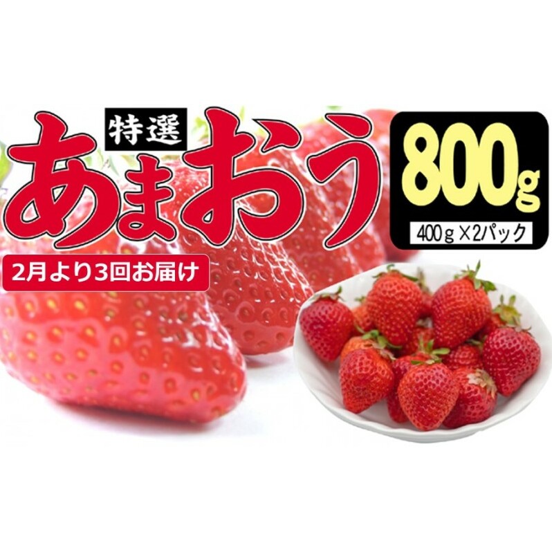 定期便 3ヶ月 いちご あまおう 800g 特選 あまおう 2026年2月より発送 イチゴ 苺 フルーツ 果物 デザート 3回 お楽しみ ※配送不可:離島