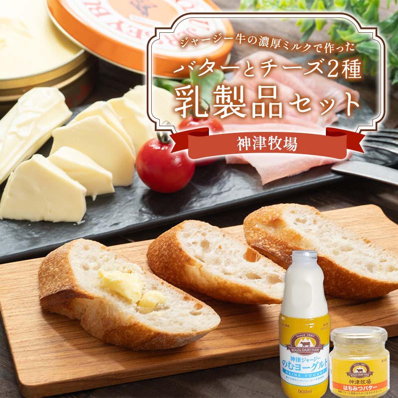 【神津牧場】神津牧場バターとチーズ2種 ジャージー牛の濃厚ミルクで作った乳製品セット≪発酵バター・のむヨーグルト・チーズ2種(モッツァレラ・ストリング)・はちみつバター≫詰合せ F21K-494