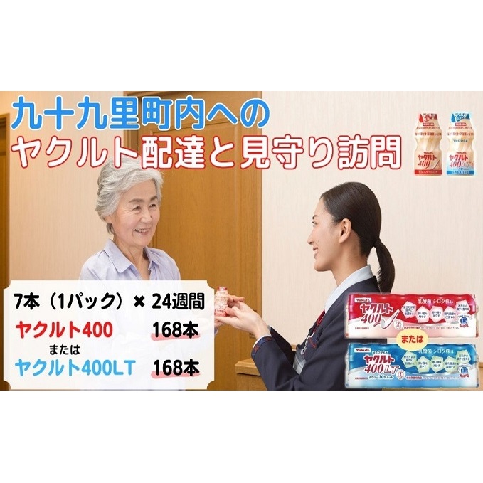 ヤクルト配達見守り訪問　ヤクルト400類　7本×24週間　168本（九十九里町内限定） 見守り訪問サービス 定期訪問 両親 家族 遠保 実家 安否確認 乳酸菌飲料 ヤクルト400LT 甘さひかえめ 