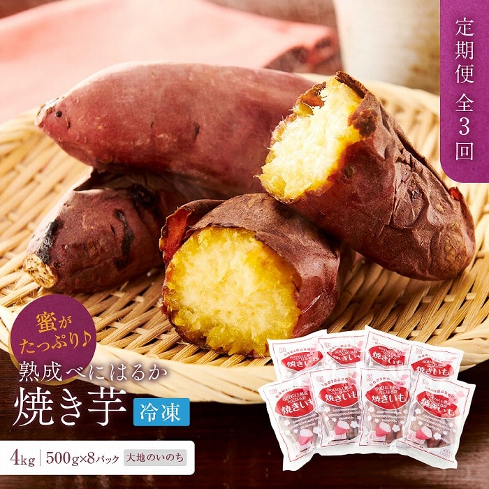 【定期便 全3回】蜜がたっぷり♪熟成べにはるか 焼き芋(冷凍)4kg(500g×8P)<大地のいのち>