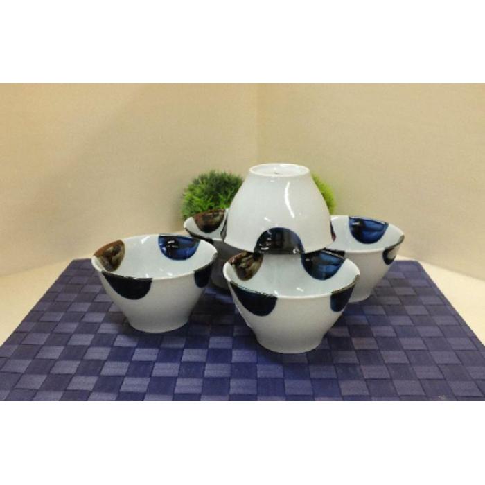 【AB307】【波佐見焼】φ11.5cm深小鉢5個組ふち濃み丸紋【西海陶器】 5 12871