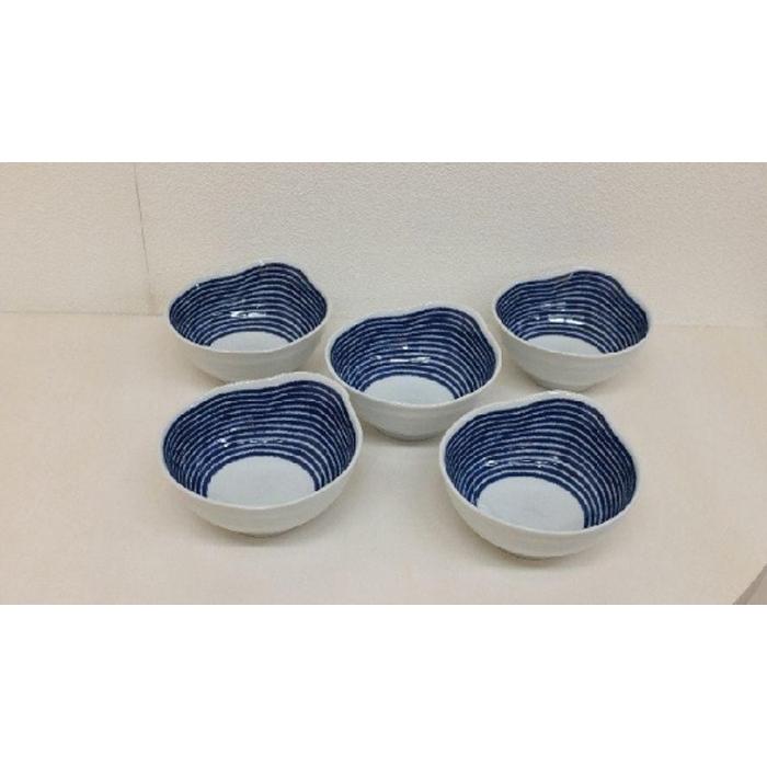 【AB403】【波佐見焼】φ約13cmとんすい小鉢5個組藍染駒筋 【西海陶器】 5 32548