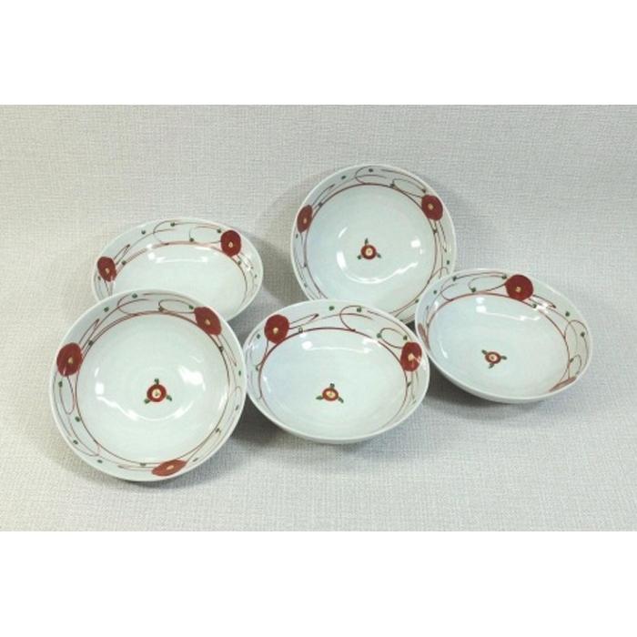 【波佐見焼】φ１５.５cmボウル５個組 赤絵小花 【西海陶器】 ５ ６３２８８