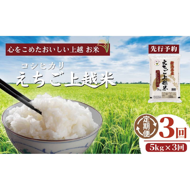 【先行予約】令和7年 新米 新潟県産コシヒカリ えちご上越米　定期便 【3ヶ月連続お届け】5kg×3回 15kg 新潟 米 新潟県 こしひかり 限定 おすすめ