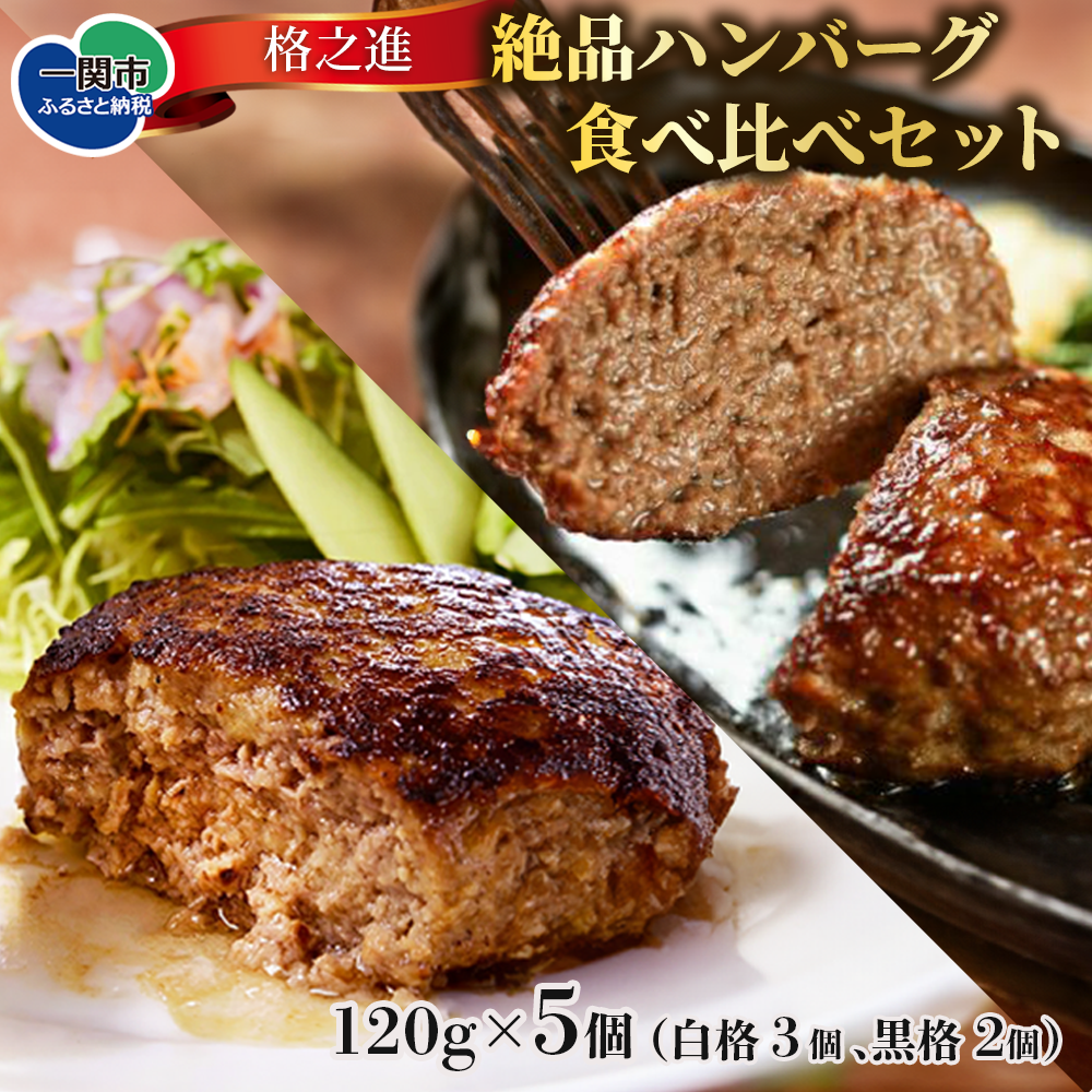 [格之進]絶品ハンバーグ[白格・黒格]食べ比べセット 120g×計5個