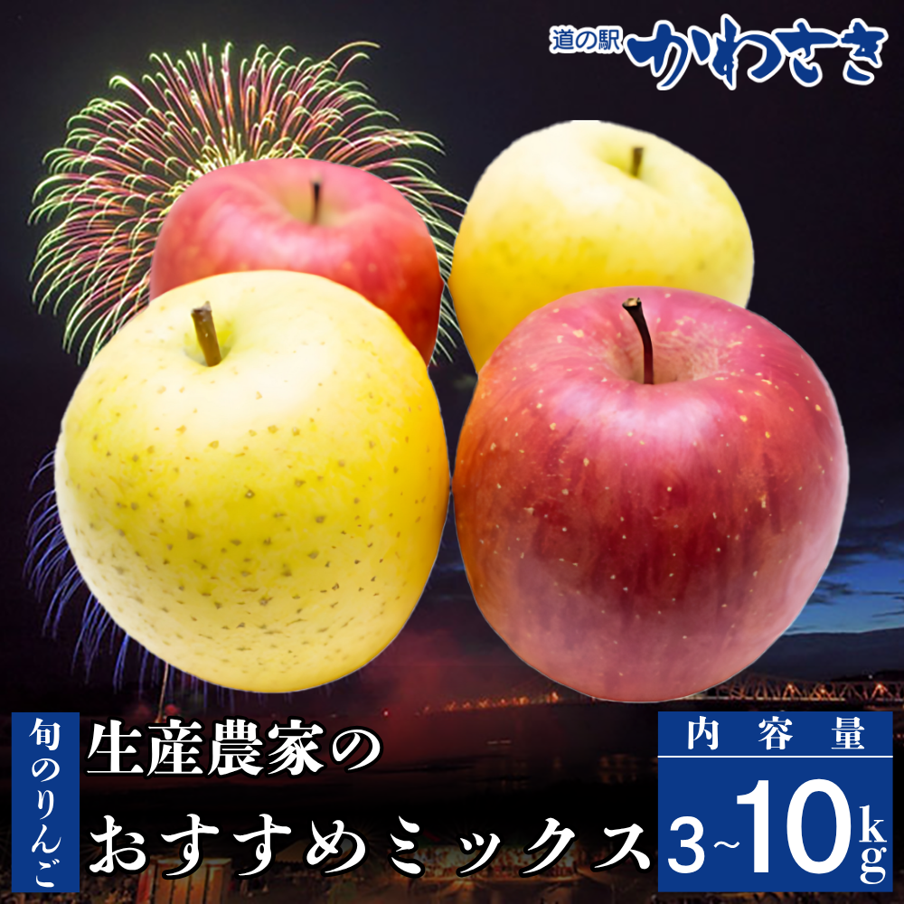 [先行予約]道の駅かわさき 旬のりんご 生産農家のおすすめ詰合せ 3kg シナノゴールド シナノスイート ジョナゴールド ふじ 大夢 青林 はるか 他