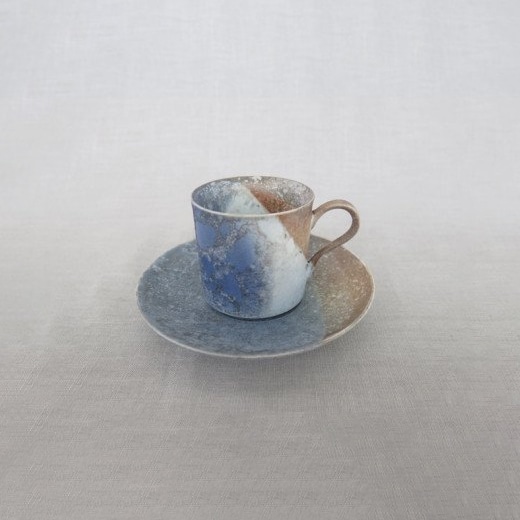[おうちで陶炎祭] 燻し銀彩焼コーヒーカップ&ソーサー 「谷口将海」作[笠間焼](伝票発行をご依頼ください)