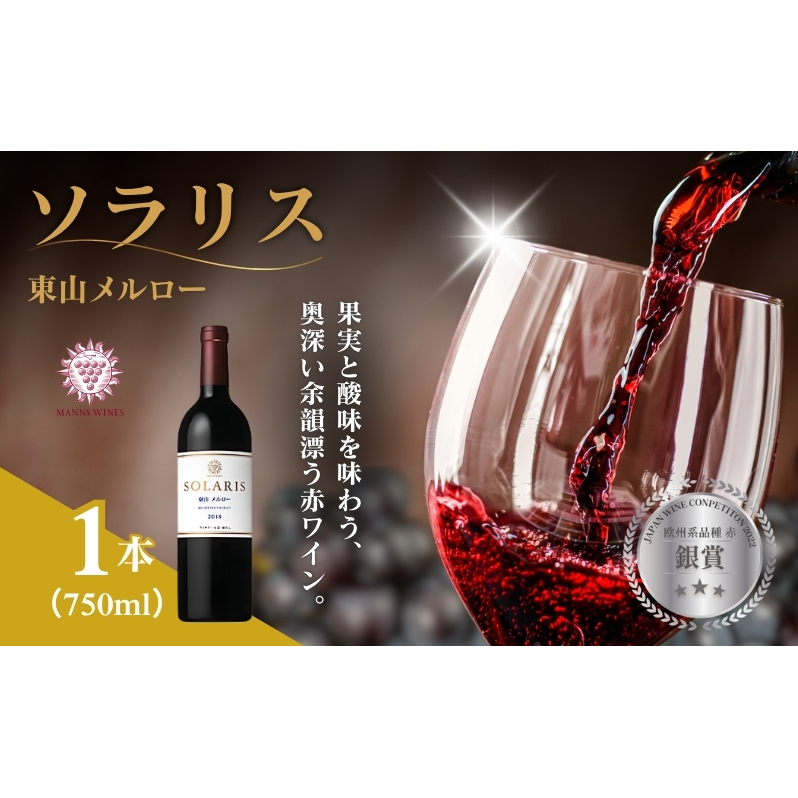 ソラリス 東山メルロー 750ml×1本 赤ワイン お酒 ぶどう酒 晩酌 おうちディナー 飲み物 家飲み 宅飲み 果実香 複雑 おだやかな酸味 タンニン