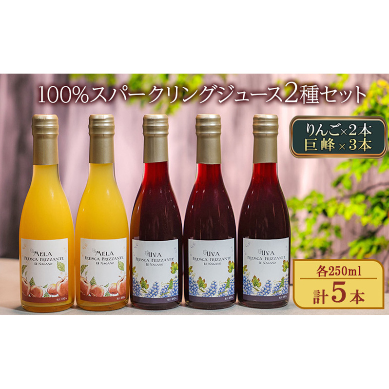 100%スパークリングジュース2種セット(りんご×2本、巨峰×3本)各250ml 計5本 ストレート 炭酸飲料 ノンアルコール