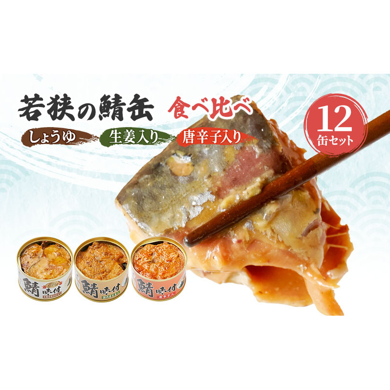 サバ缶 食べ比べセット 12缶 セット 詰め合わせ 若狭の鯖缶 3種 しょうゆ 生姜入り 唐辛子入り 鯖缶 さば缶 さば サバ 鯖 缶詰 缶詰め 魚 魚介 魚介類 海鮮 食べ比べ 福井 福井県 若狭町