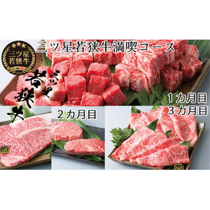 若狭牛 定期便 3ヶ月 三ツ星若狭牛満喫コース2 高島屋 選定品 サイコロステーキ ステーキ肉 イチボ ヒレ サーロイン サーロインステーキ 焼肉 焼き肉 BBQ ロース すき焼き しゃぶしゃぶ すき焼き肉 牛肉 牛 肉 お肉 食べ比べ 冷凍 定期 3回