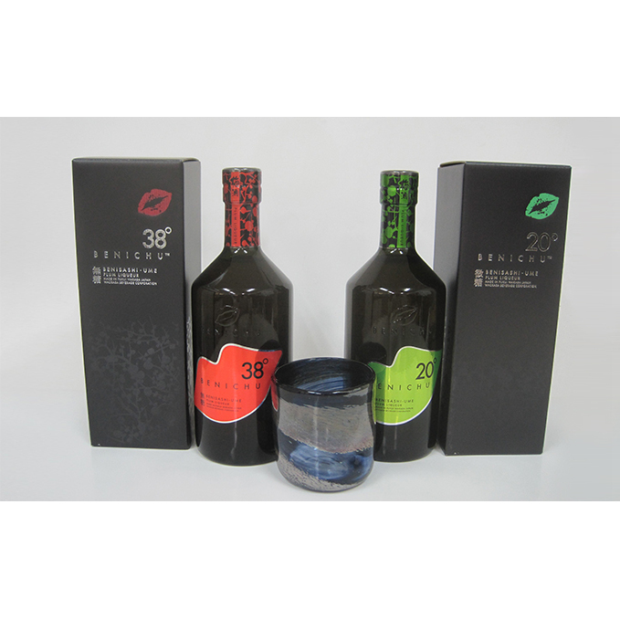 甘くない梅酒BENICHU飲み比べ(無糖と微糖)とロックグラスのセット お酒 洋酒 リキュール