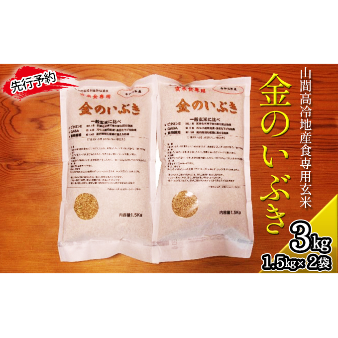 《先行予約》令和5年10月中旬から順次発送 令和5年産 金のいぶき 1.5kg×2袋 お米 玄米 米 GABA ビタミンE 栄養成分 美容 健康 優しい 令和4年産 