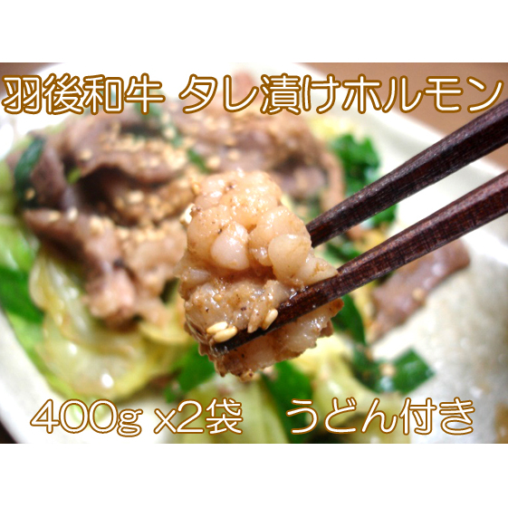 羽後和牛 タレ漬けホルモン うどん付き 400g×2個 秋田県 羽後町【ライブストックさとう】 牛肉 麺類 肉の加工品 新鮮 オリジナル 野菜 蒸し焼き 焼うどん 