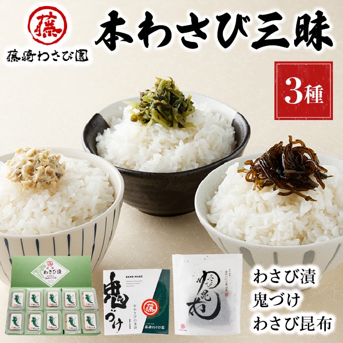 藤崎わさび園 本わさび三昧 3種セット（わさび漬け わさび昆布 鬼づけ）　[fw-0066]