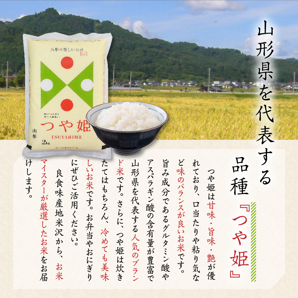 先行予約 》【 3ヶ月定期便 / 令和6年産 新米 】 特別栽培米 つや姫 計 6kg /月 ( 1回配送 2kg × 3袋 ) お米マイスター厳選米  ブランド米 2024年産 [006R6-023] | 山形県米沢市 | JRE MALLふるさと納税