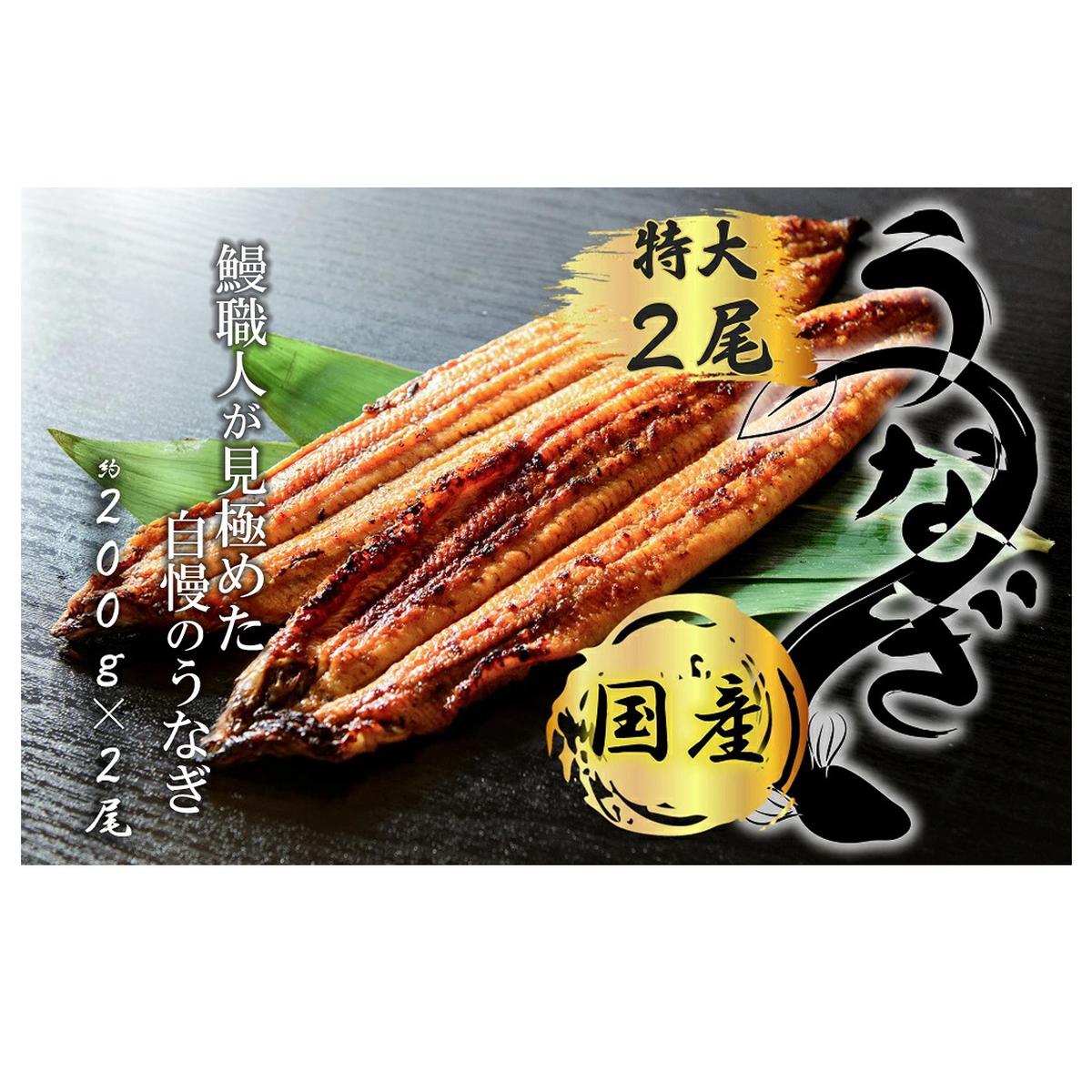 FK014 九州産　鰻職人が見極めた自慢のうなぎ　蒲焼　国産　有頭鰻 1尾あたり約200ｇ×2尾（合計約400ｇ以上）たれ・山椒セット