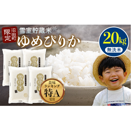 【先行予約】令和7年産 特Aランク米 ゆめぴりか 無洗米 20kg（5kg×4袋）【7月発送】雪冷気 籾貯蔵 雪中米 北海道 nr-0385