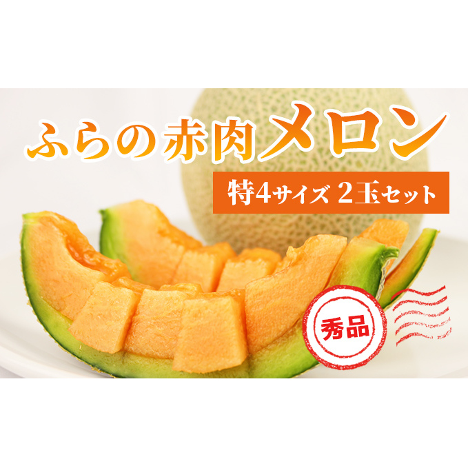 【 2025年発送 先行予約 】 ふらの 赤肉メロン 2kg～2.6kg 2玉 厳選 秀品 特4サイズ セット めろん 果物 フルーツ デザート くだもの 旬の果物 旬のフルーツ ファーム富良野 北海道