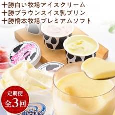 2024年1月発送開始『定期便』十勝橋本牧場のアイスクリーム・プリン・プレミアムソフト全3回【配送不可地域：離島】【5141843】