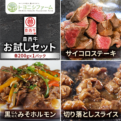 豊西牛 お試しセット (サイコロステーキ 黒にんにくみそホルモン 切り落としスライス)【配送不可地域:離島】【1480994】