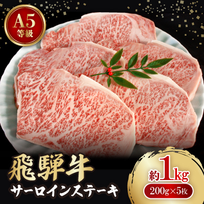 飛騨牛A5等級　サーロインステーキ　約1kg(200g×5)【配送不可地域：離島】【1125935】