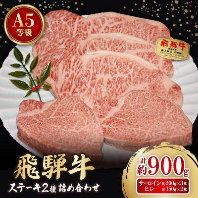 大満足!【飛騨牛A5等級】ステーキ2種 詰め合わせ(ヒレ・サーロイン)計約900g【配送不可地域：離島】【1552822】