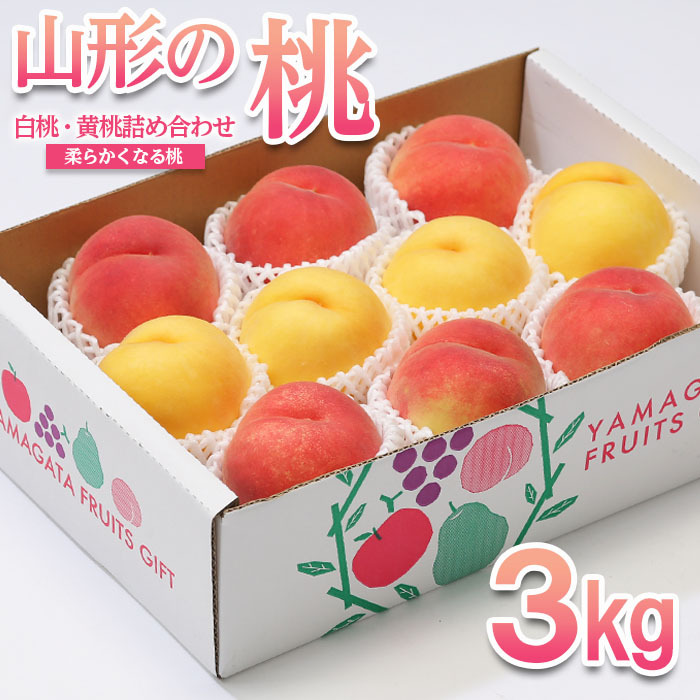 山形の桃 3kg(6〜12玉)[白桃・黄桃詰め合わせ(柔らかくなる桃)] [令和7年産先行予約]FU22-048