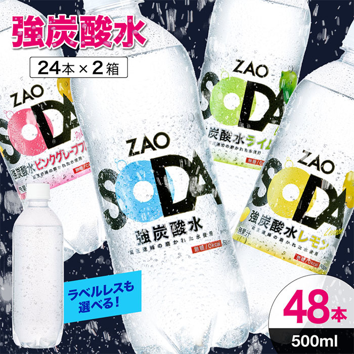 ZAO SODA 強炭酸水 500ml×48本 フレーバーが選べる! FZ23-525