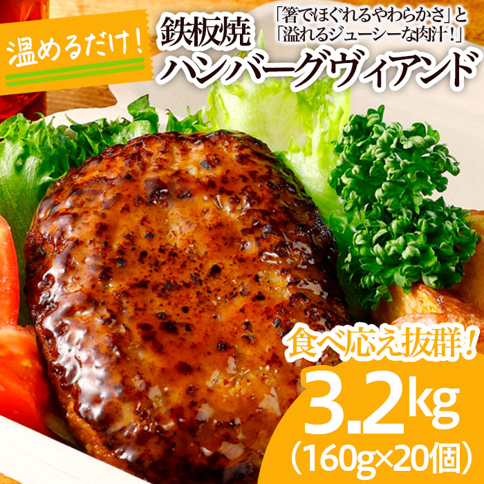 食べ応え抜群!JGハンバーグヴィアンド 3.2kg(160g×20個) FZ22-405