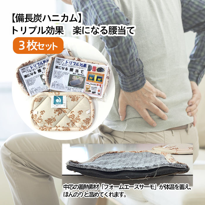【備長炭ハニカム】トリプル効果 楽になる腰当て 3枚セット FZ22-142