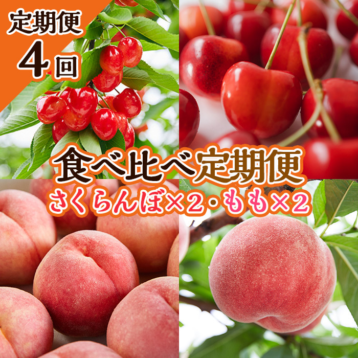 [定期便4回]★食べ比べ定期便★〜さくらんぼ×2・もも×2〜 [令和7年産先行予約]FS23-736