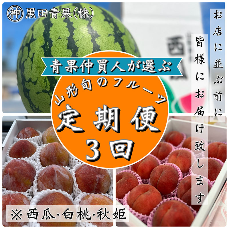 [定期便3回]青果仲買人が選ぶ!山形旬のフルーツ3選![すいか・白桃・秋姫][令和7年産先行予約]FS24-595