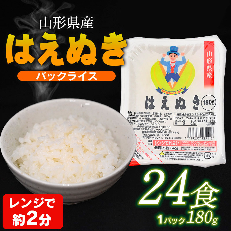 山形県 山形市産 はえぬき パックライス 180g×24P 24食入×1ケース FY24-040