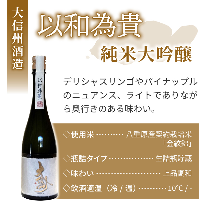 八重原産金紋錦でできた日本酒「大信州酒造 以和為貴 純米大吟醸」 | 長野県東御市 | JRE MALLふるさと納税