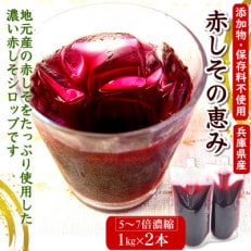 濃い赤しそシロップ「赤しその恵み」2本×1kg(5~7倍濃縮)国産赤紫蘇ジュース  かさばらない容器【1529372】