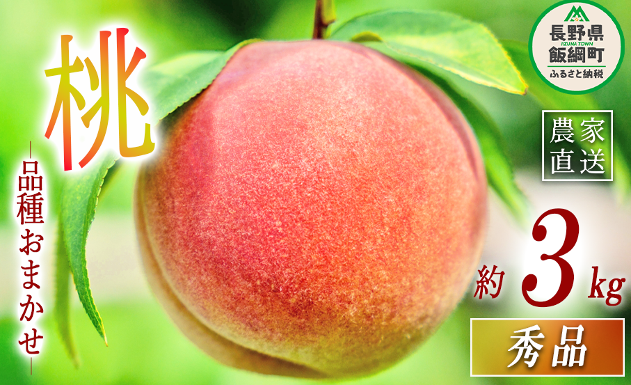 飯綱町の美味しい もも 秀品 約 3kg ( 品種はおまかせ ) 農家応援企画 配送先は本州限定 2023年8月上旬頃から2023年9月中旬頃まで順次発送予定 令和5年度収穫分 信州 果物 フルーツ モモ 桃 長野 17000円 予約 農家応援 長野県 飯綱町 [0510]