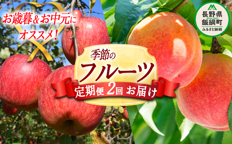 【 お中元 / お歳暮 を一度の寄付でいかがでしょうか 】 （ 2回 定期便 ） 桃 3kg ＆ りんご 5kg Dコース 配送先は本州限定 桃 ：2025年8月上旬頃～2025年8月下旬頃まで発送 / りんご：2025年12月上旬頃～2025年12月中旬頃まで発送 ふるさと振興公社 長野県 飯綱町 [0300]