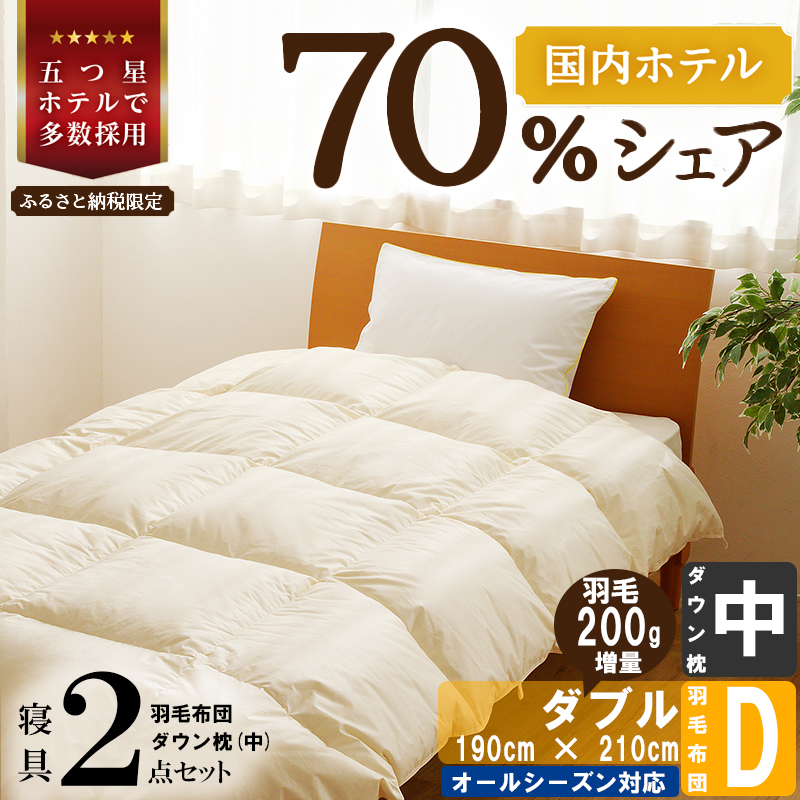 【国内ホテル・旅館70%シェア】寝具2点セット(ダブル) 国内生産 羽毛布団 掛け布団 ふとん まくら