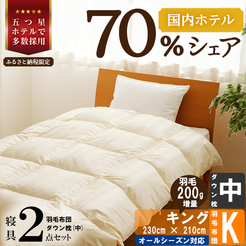 【国内ホテル・旅館70%シェア】寝具2点セット(キング) 国内生産 羽毛布団 掛け布団 ふとん まくら