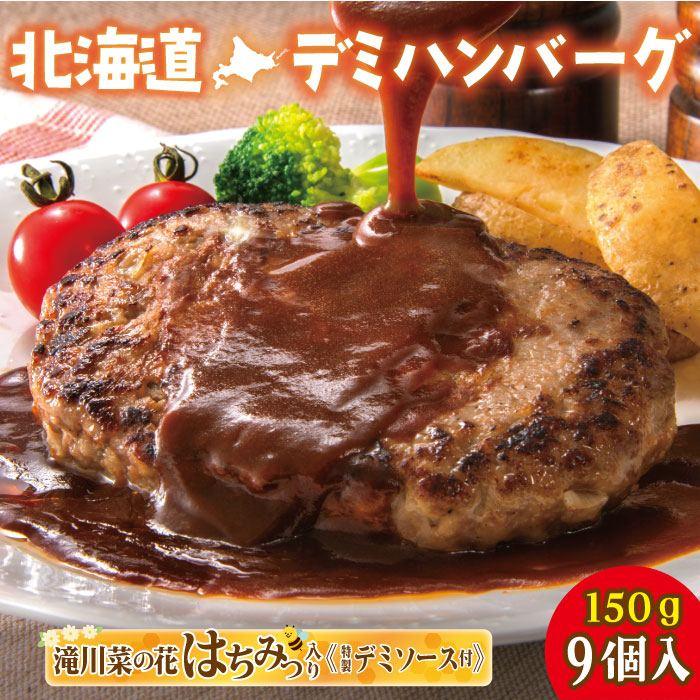 北海道デミハンバーグ1食200g 9セット 北海道 牛肉 豚肉 真空パック冷凍 お弁当 バーベキュー 惣菜 簡単 焼くだけ 個包装 小分け 北海道産玉ねぎ