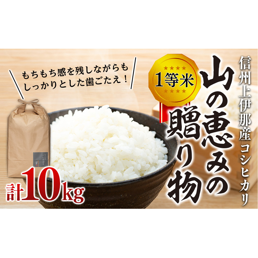 【令和7年産】信州産 コシヒカリ 1等米 「山の恵みの贈り物」 10kg(5kg×2袋) ( お米 コシヒカリ 白米 搗きたて米 低温貯蔵米 食品 ) 長野県 箕輪町