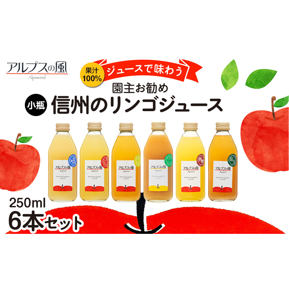 果汁100%ジュースで味わう 品種別 リンゴジュース 園主お任せ 小瓶 6本 セット 詰め合わせ 園主お勧め りんご 林檎 アップル アップルジュース にんじん ミックスジュース 無添加 飲料 飲料類 甘い 豊饒な香り 酸味爽やか 濃厚 長野 長野県