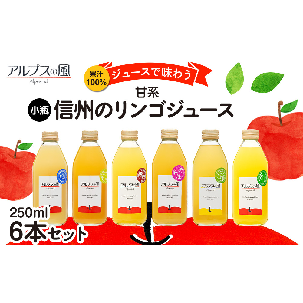 果汁100%ジュースで味わう 信州のりんご 甘系 小瓶 6本 セット 250ml 6本 セット 詰め合わせ りんごジュース 林檎ジュース ミックスジュース 信州りんご 信州りんごジュース りんご100 100%ジュース 果汁飲料 飲料 飲み物 長野 長野県 箕輪町