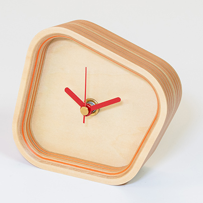 木製 置き時計 オレンジ ウッドデザイン賞受賞 ペーパーウッド 時計 置時計 アナログ おしゃれ かわいい 雑貨 日用品 北海道 芦別市