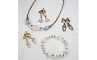 彩りハンドメイド 天然石アクセサリー よくばり5点 (イヤリング3点、ブレスレット、ネックレス)セット [0066]